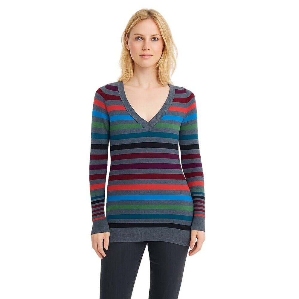 2/$30 The Limited Rainbow Stripe Wool Blend V-Neck Sweater Small #A0528 TRB3